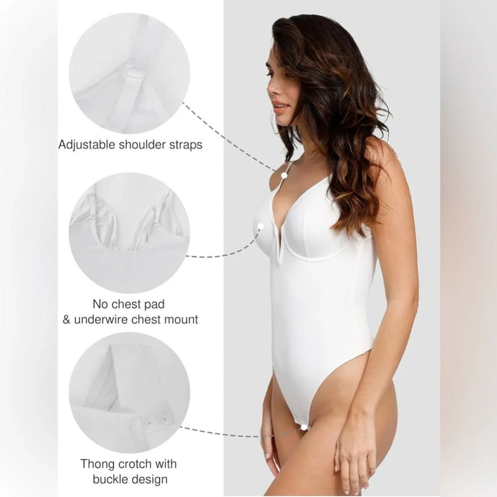 Popilush Shapewear Women’s BodysuitTummy Control Body Suits Deep V Corset - Picture 3 of 8